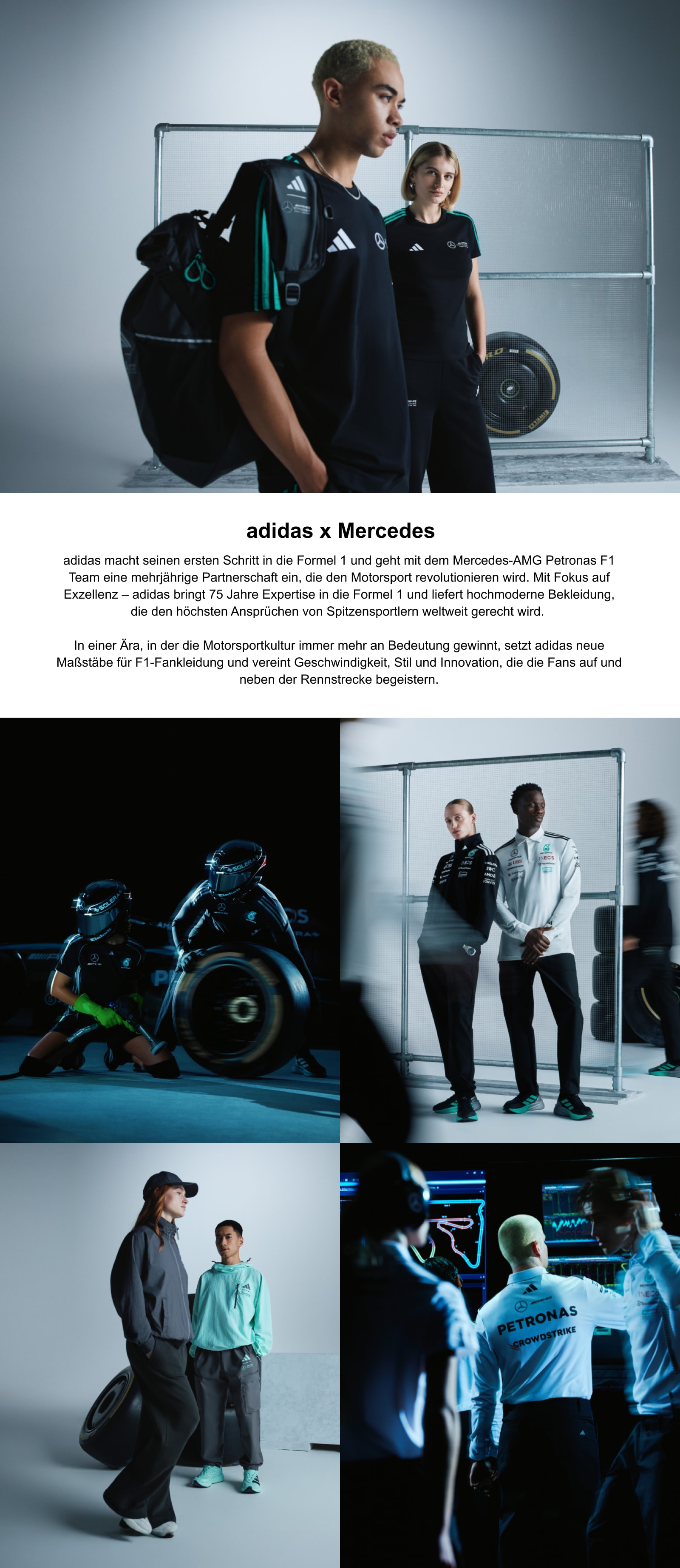 Adidas x Mercedes - Leistung steigern, den Elementen trotzend. Jetzt kaufen. Mercedes-AMG Petronas F1 und Adidas verbindet ihre Leidenschaft für Präzision, Geschwindigkeit und Erfolg. Gemeinsam kreieren sie eine revolutionäre Kollektion, die Teamwear neu definiert und das gesamte F1-Erlebnis auf und abseits der Rennstrecke auf ein neues Level hebt. Die Kollektion wurde für alle entwickelt, die an ihre Grenzen gehen und verfügt über die feuchtigkeitsregulierende AEROREADY-Technologie, RAIN.RDY, die bei jedem Wetter für Trockenheit sorgt, und eine synthetische Isolierung für Wärme ohne Kompromisse. Aus nachhaltigen, recycelten Materialien und einem bequemen Polyester-Baumwoll-Gemisch hergestellt, bietet die Kollektion die perfekte Kombination aus Innovation, Stil und Komfort. In einer Ära, in der die Motorsportkultur immer mehr an Bedeutung gewinnt, setzt Adidas neue Maßstäbe für F1-Fankleidung und vereint Geschwindigkeit, Stil und Innovation, die die Fans auf und neben der Rennstrecke begeistern. Entdecken Sie jetzt die Kollektion und seien Sie Teil der Geschichte.